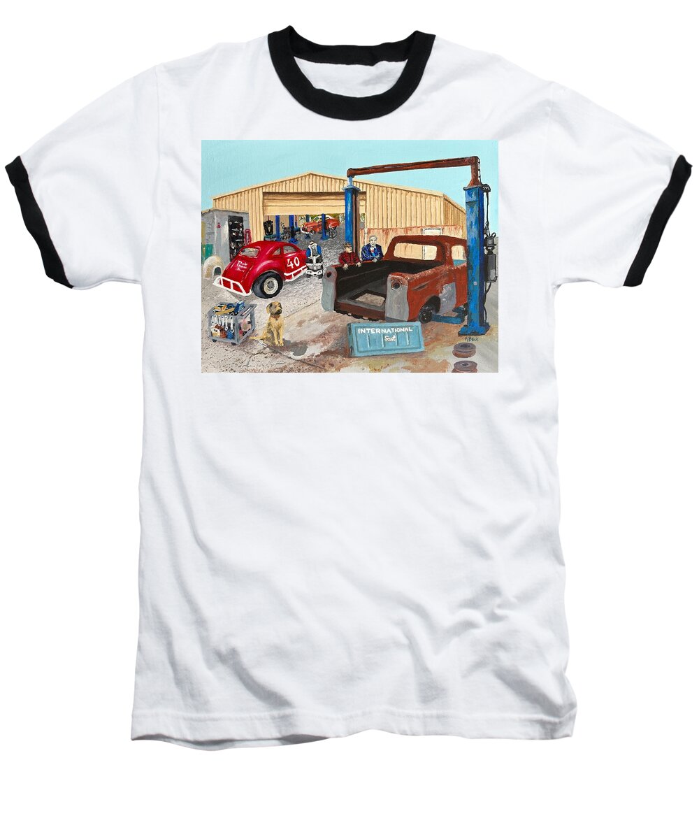 International Baseball T-Shirt featuring the painting Dave's Shop by Katherine Young-Beck