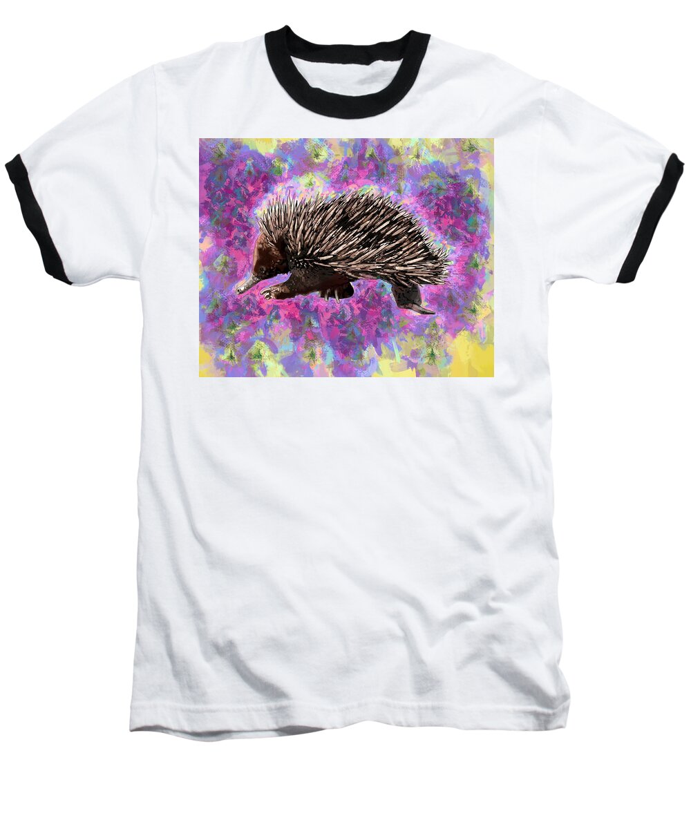 Portrait Baseball T-Shirt featuring the drawing E is for Echidna by Joan Stratton