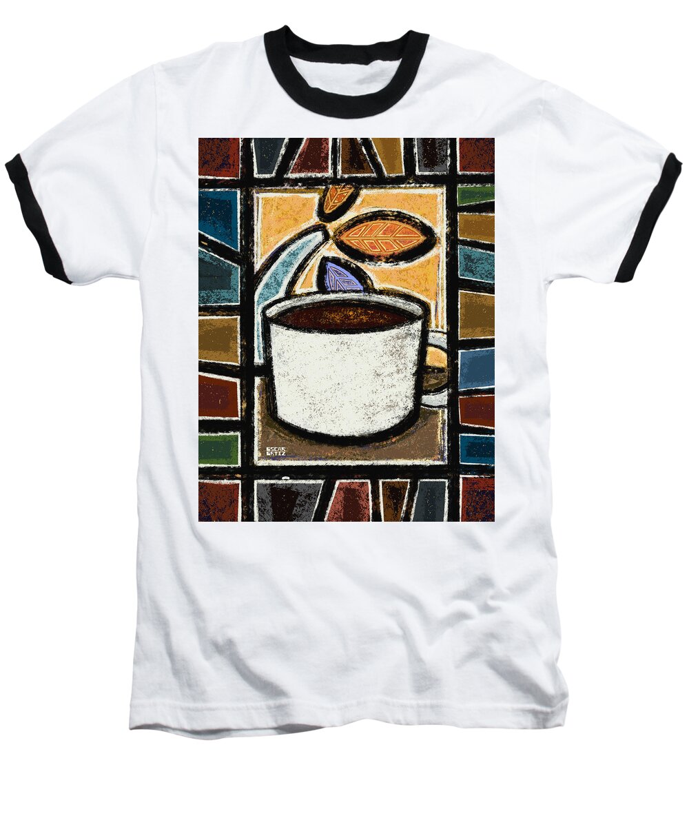 Café Baseball T-Shirt featuring the painting El Pocillito by Oscar Ortiz