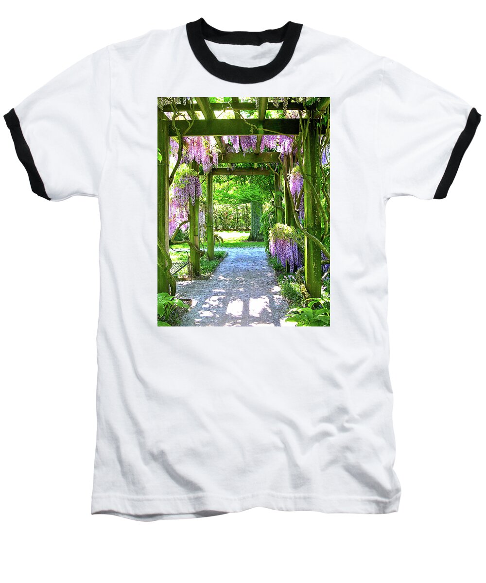 Purple Wisteria Racemes Baseball T-Shirt featuring the photograph Entranceway to Fantasyland by Susan Maxwell Schmidt