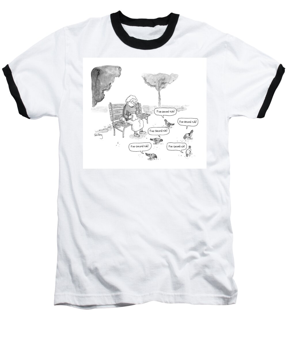 Captionless Baseball T-Shirt featuring the drawing Five-Second Rule by Avi Steinberg