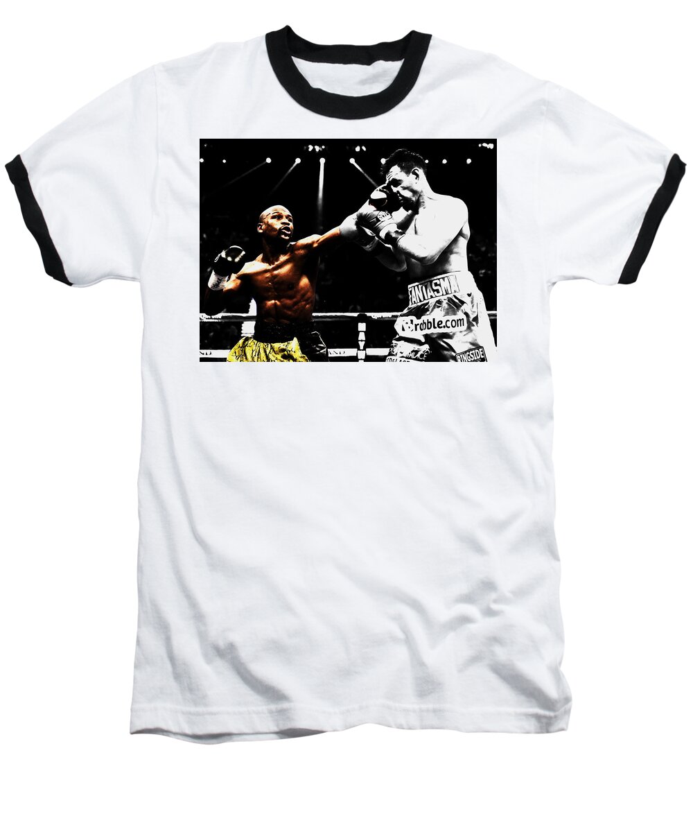 Floyd Mayweather Baseball T-Shirt featuring the mixed media Floyd Mayweather 5h by Brian Reaves