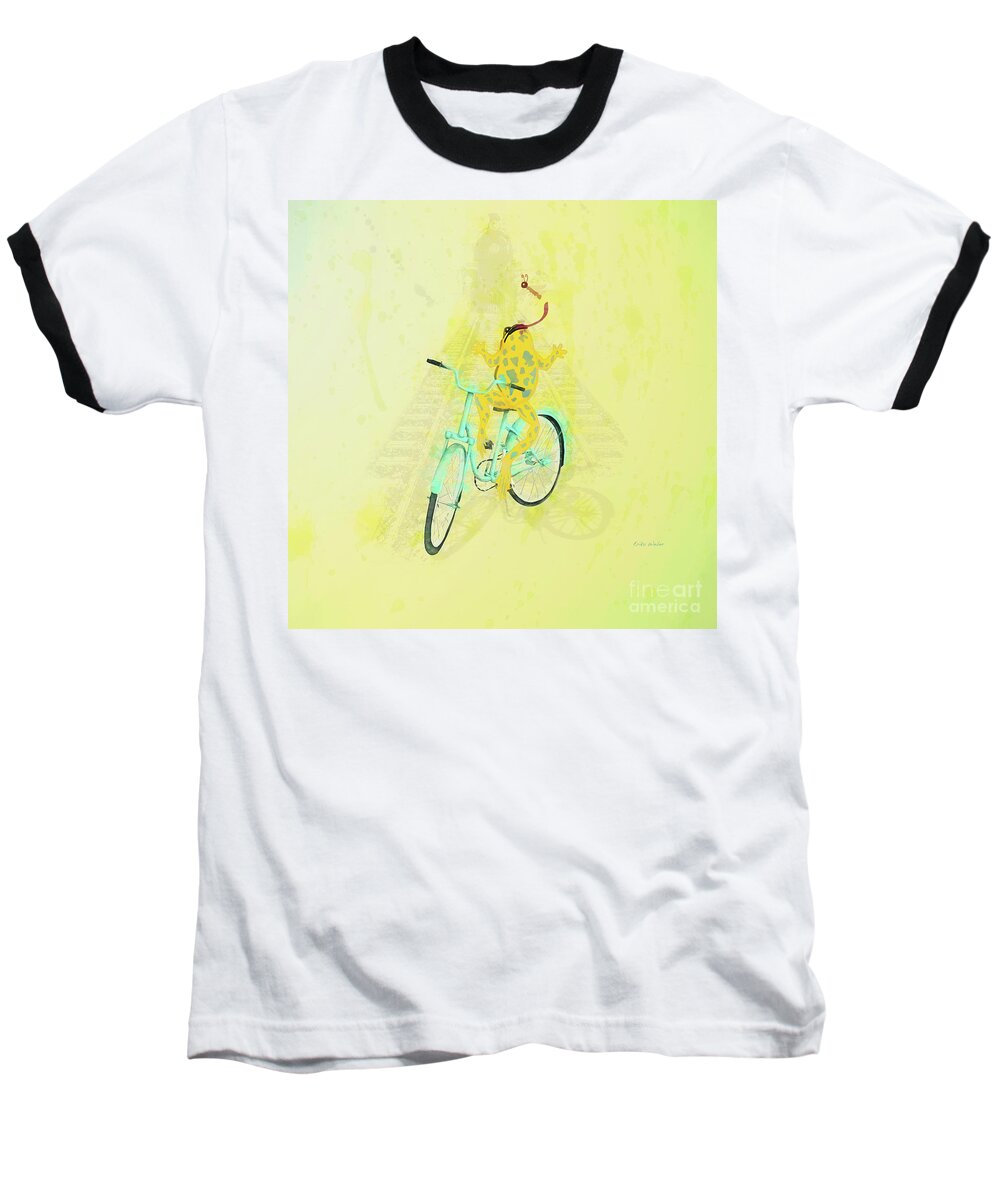 Frog Baseball T-Shirt featuring the digital art Frog on a Bike by Erika Weber