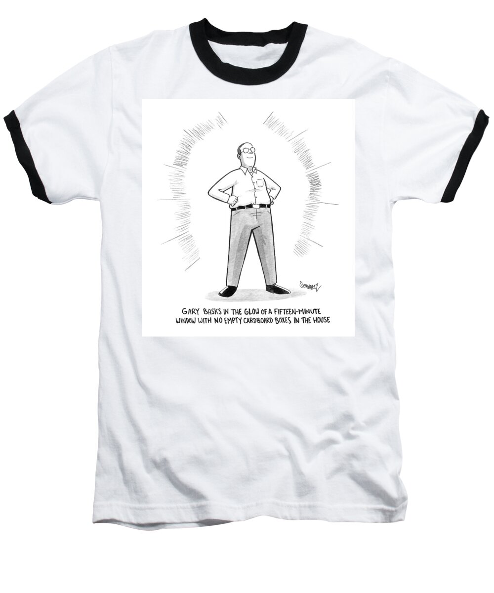 Captionless Baseball T-Shirt featuring the drawing Gary Basks In The Glow by Benjamin Schwartz