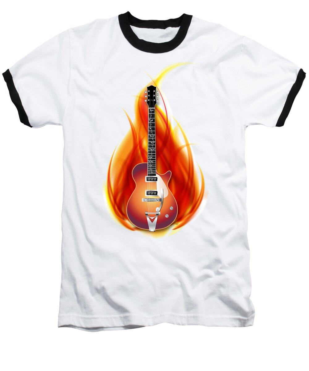 Guitar Flames Baseball T-Shirt featuring the digital art Guitar Flames by Gary Grayson