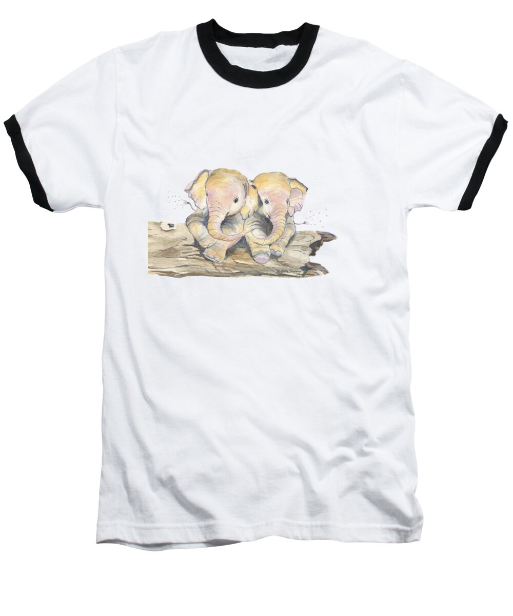 Happy Little Elephants Baseball T-Shirt featuring the painting Happy Little Elephants by Melly Terpening