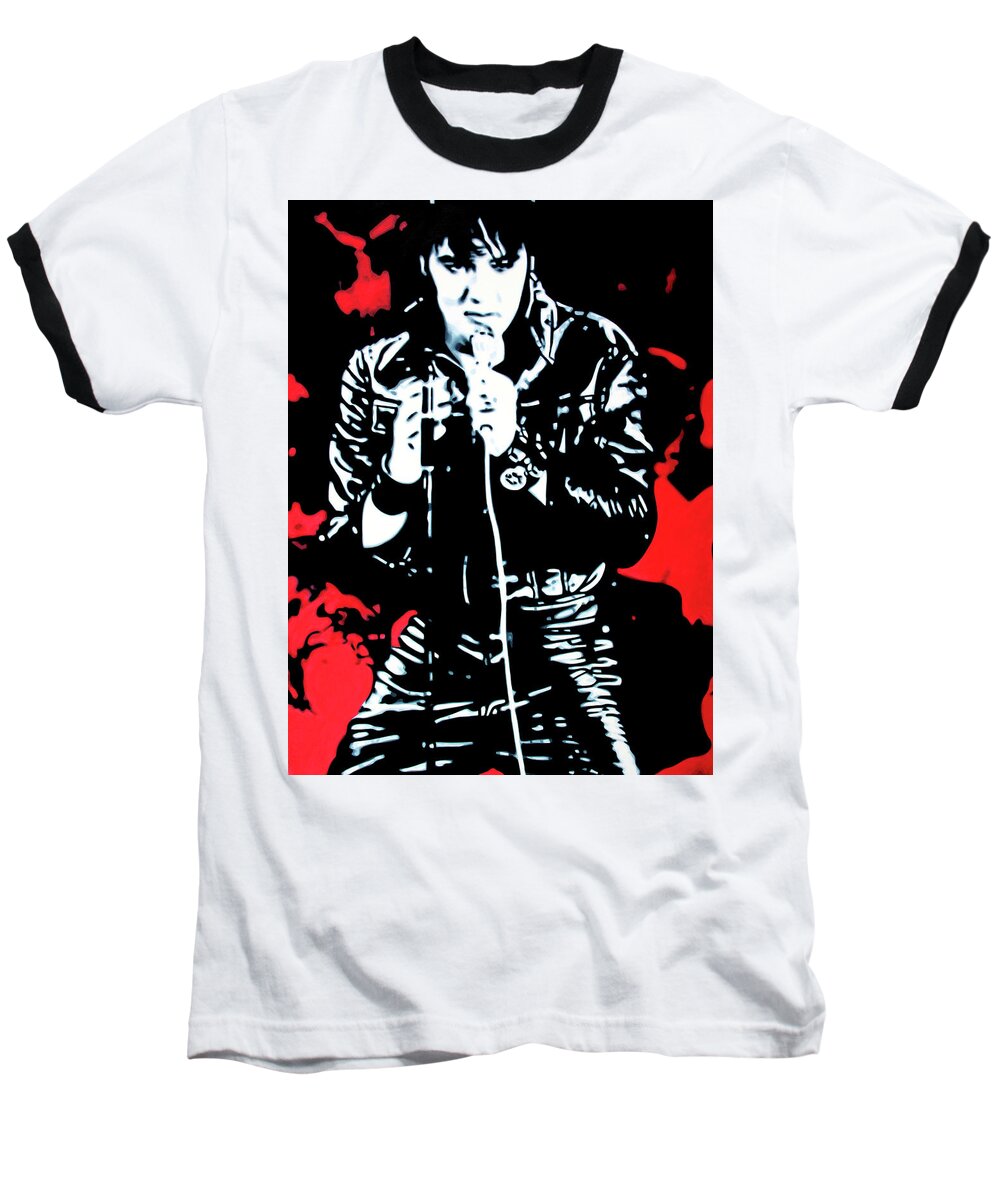 Elvis Presley Baseball T-Shirt featuring the painting Jailhouse Rock by Hood MA Central St Martins London