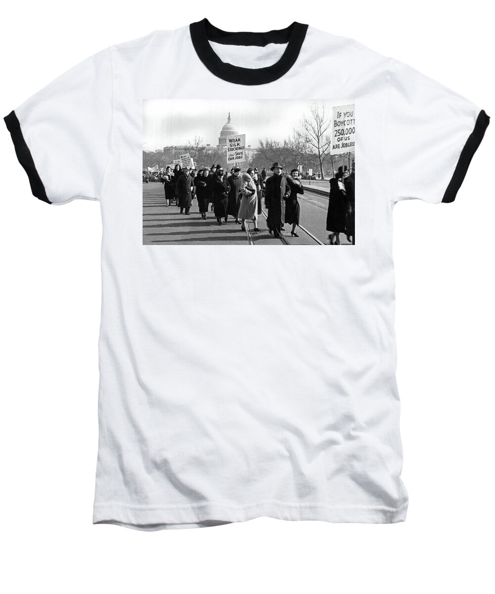 Adults Only Baseball T-Shirt featuring the photograph Japanese Silk Protest by Underwood Archives