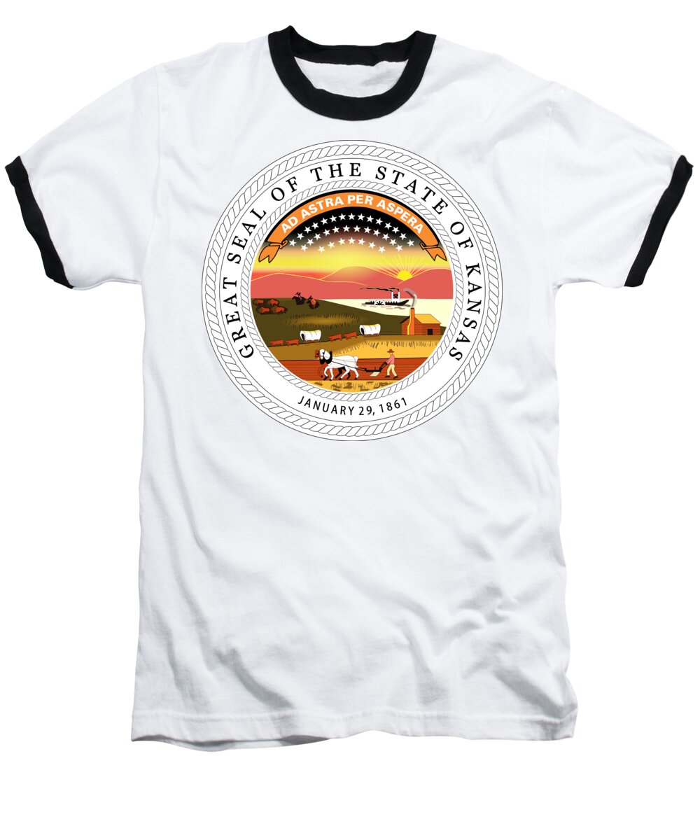 Kansas Baseball T-Shirt featuring the digital art Kansas State Seal by Movie Poster Prints