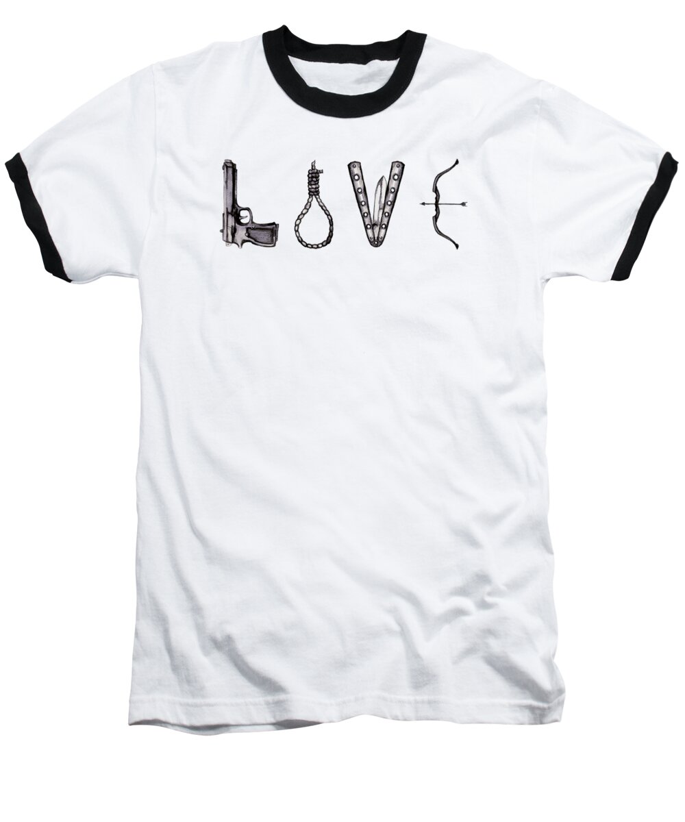Weapon Baseball T-Shirt featuring the drawing L O V E by Ludwig Van Bacon