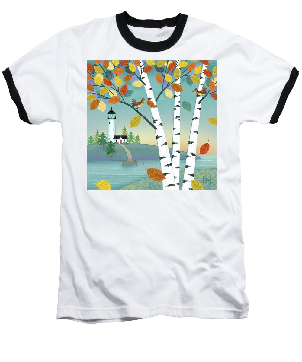Trees Baseball T-Shirt featuring the digital art Lakeside in the Fall by Valerie Drake Lesiak