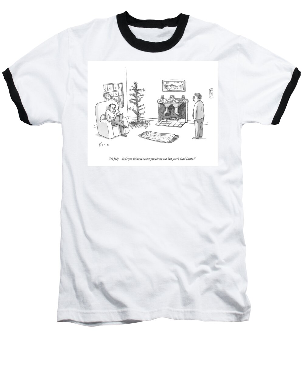 A23139 Baseball T-Shirt featuring the drawing Last Year's Dead Santa by Zachary Kanin