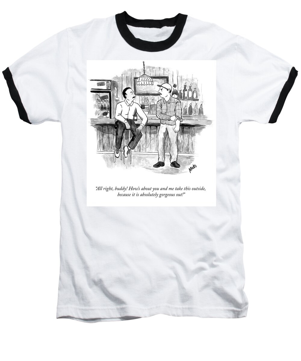all Right Baseball T-Shirt featuring the drawing Let's Take This Outside by Mads Horwath