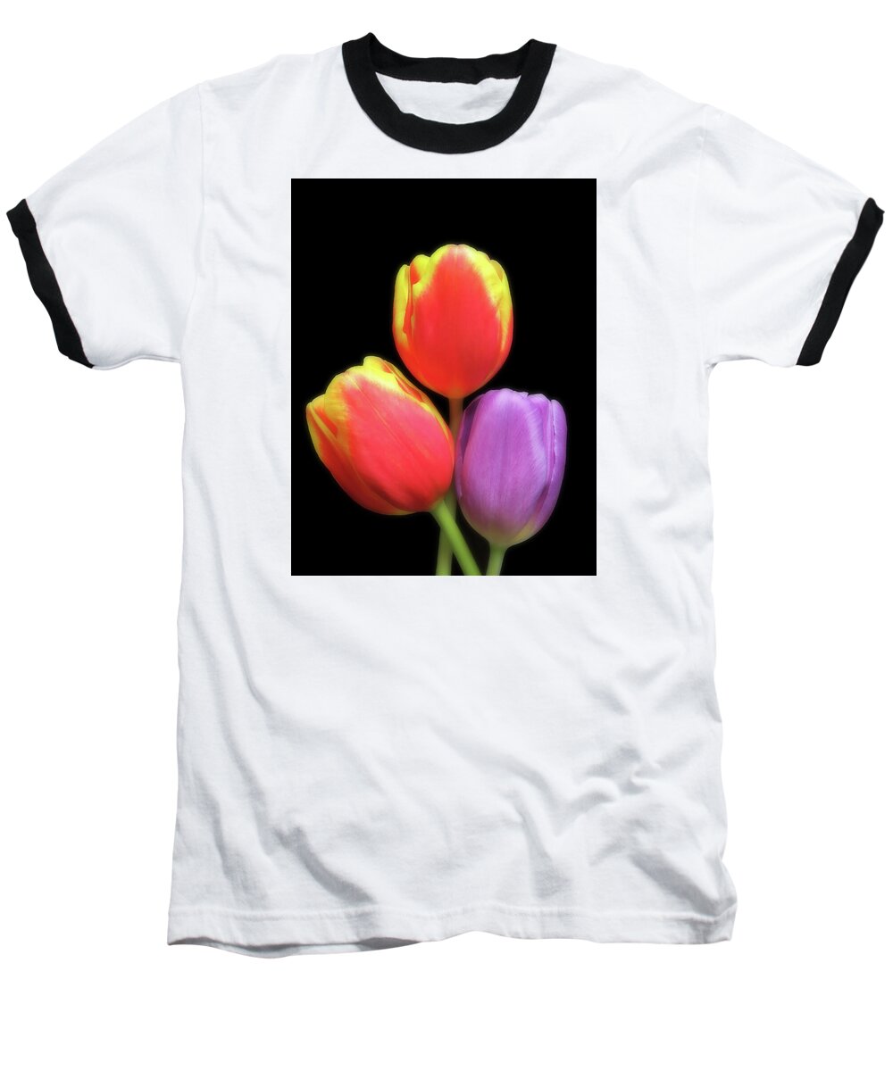 Tulip Baseball T-Shirt featuring the photograph Lovely Tulip Trio by Johanna Hurmerinta