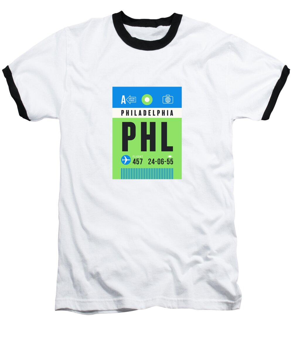 Airline Baseball T-Shirt featuring the digital art Luggage Tag A - PHL Philadelphia USA by Organic Synthesis