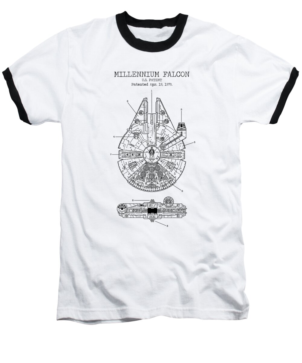Millennium Falcon Baseball T-Shirt featuring the digital art Millennium Falcon patent by Dennson Creative