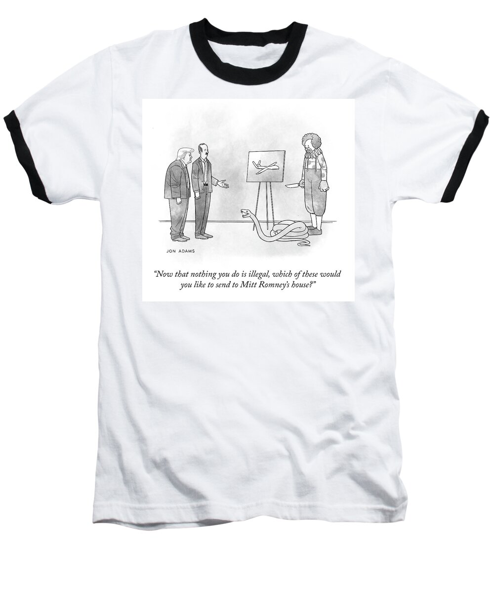 Now That Nothing You Do Is Illegal Baseball T-Shirt featuring the drawing Mitt Romney's House by Jon Adams
