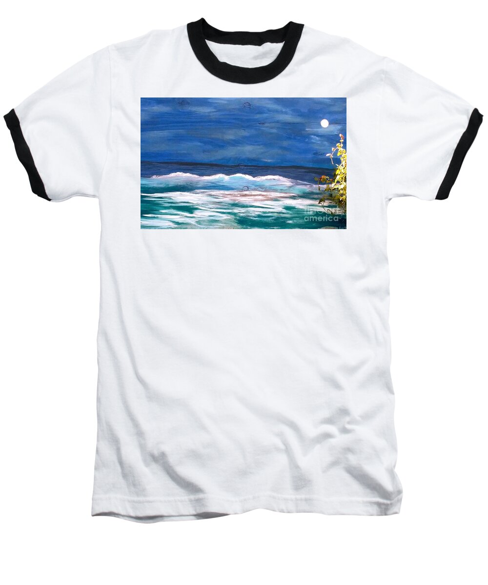 Ocean Baseball T-Shirt featuring the painting Moon lit Sea by James and Donna Daugherty