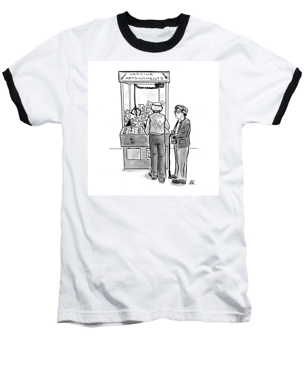 Captionless Baseball T-Shirt featuring the drawing New Yorker February 24, 2021 by Ali Solomon
