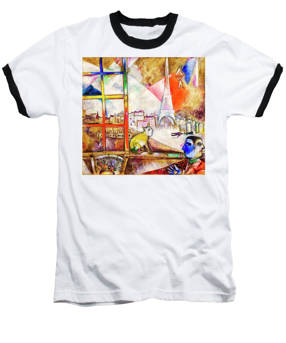 Paris Through The Window Baseball T-Shirt featuring the painting Paris Through the Window by Marc Chagall by Marc Chagall