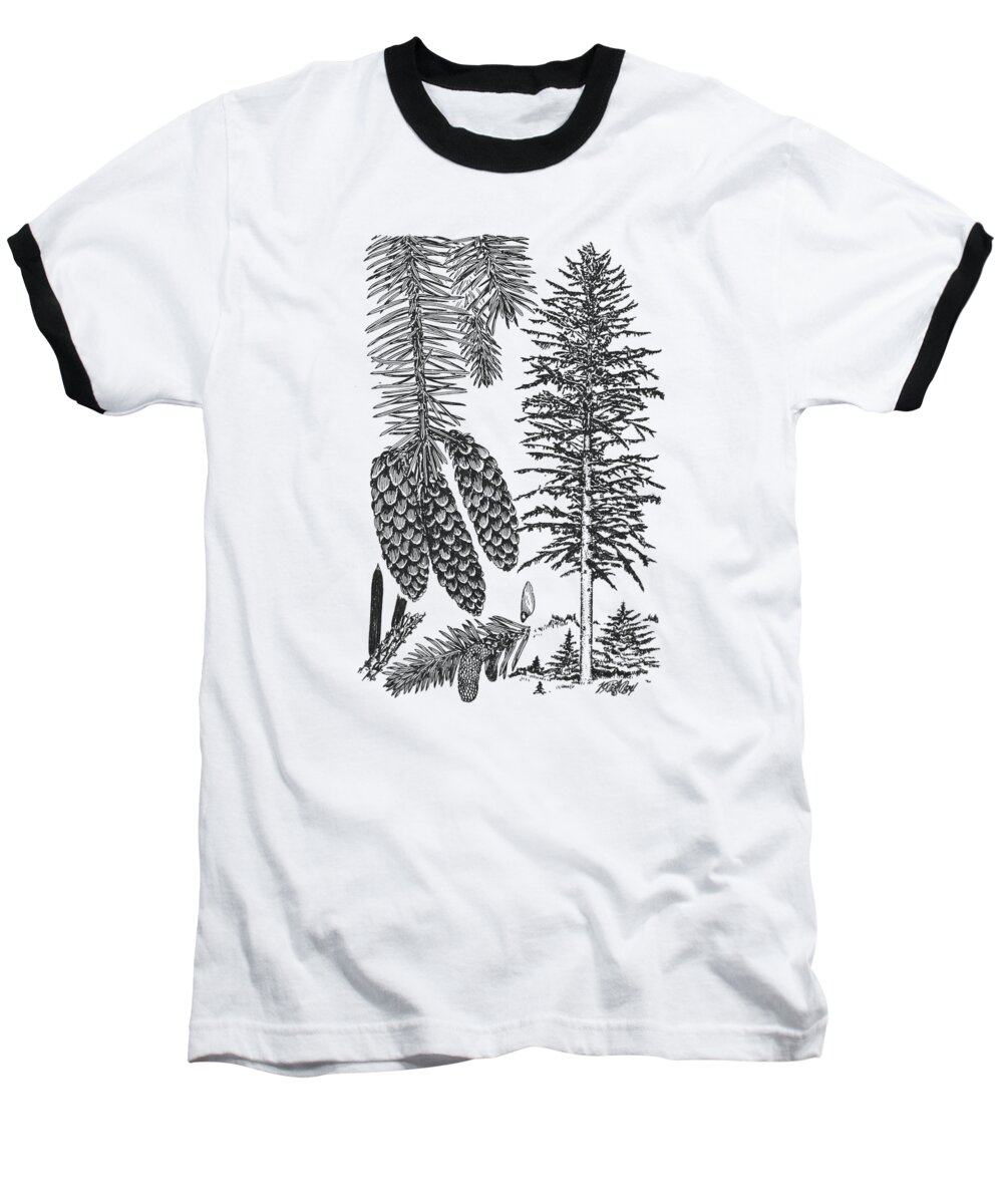 Pine Tree Baseball T-Shirt featuring the digital art Pine Tree, Cones And Needles by Madame Memento