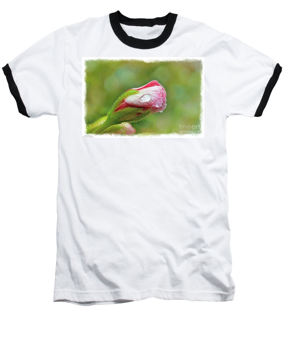 Botanical Baseball T-Shirt featuring the photograph Pink Geranium Bud 1 by Debbie Portwood