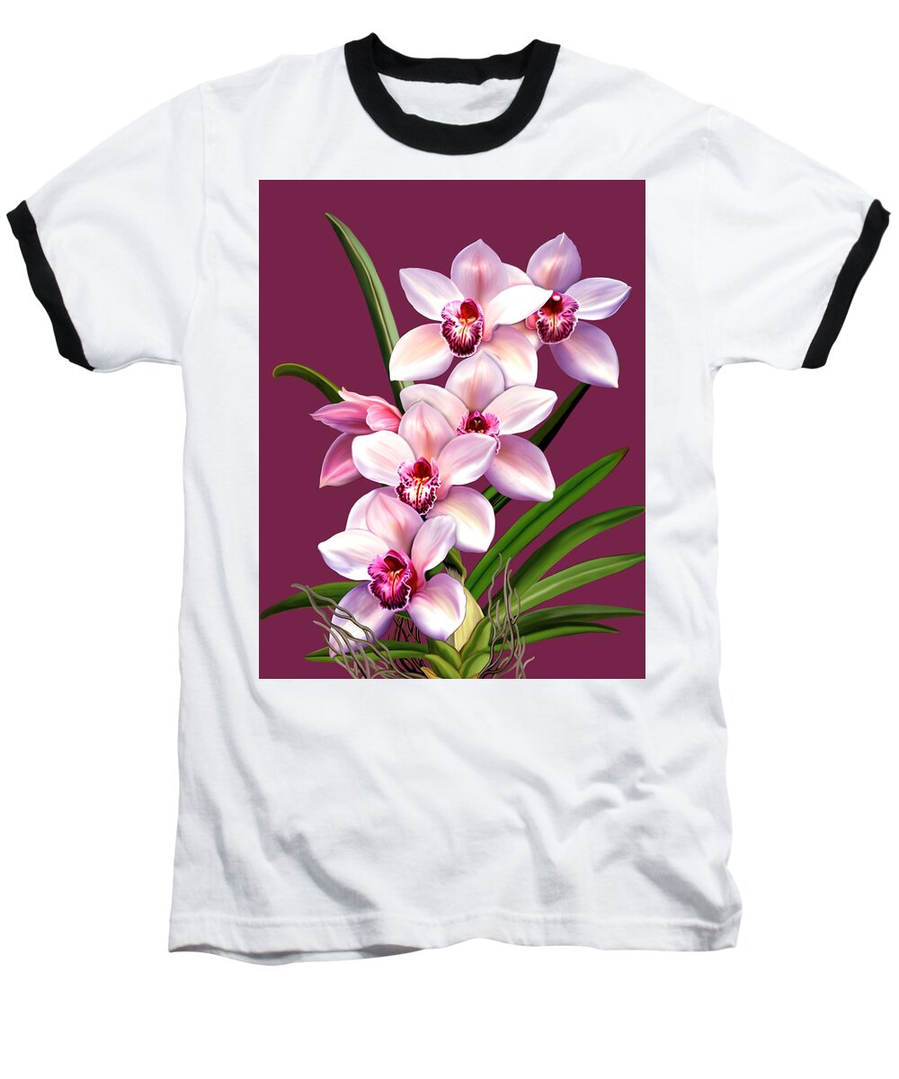Pink Orchids Baseball T-Shirt featuring the mixed media Pink Orchids by Anthony Seeker