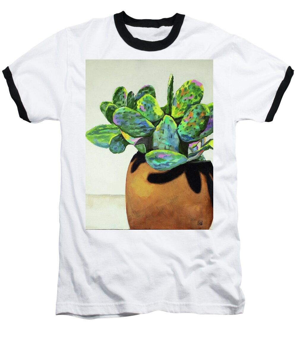 Cactus Baseball T-Shirt featuring the painting Rainbow Cactus by Debbie Brown