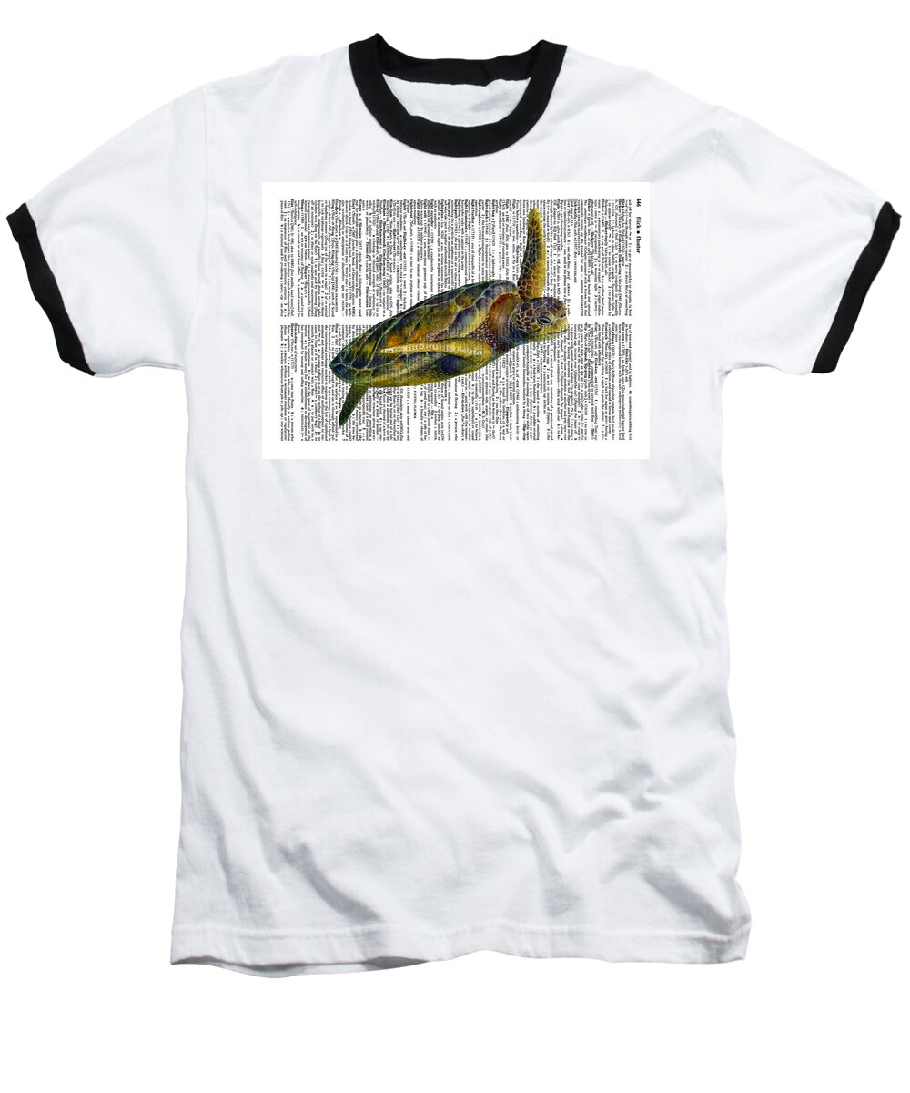 Underwater Baseball T-Shirt featuring the painting Sea Turtle 2 on Dictioinary by Hailey E Herrera