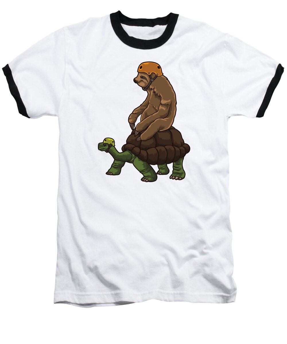Sloth Baseball T-Shirt featuring the digital art Sloth Rides A Turtle Speed Is Overrated by Mister Tee
