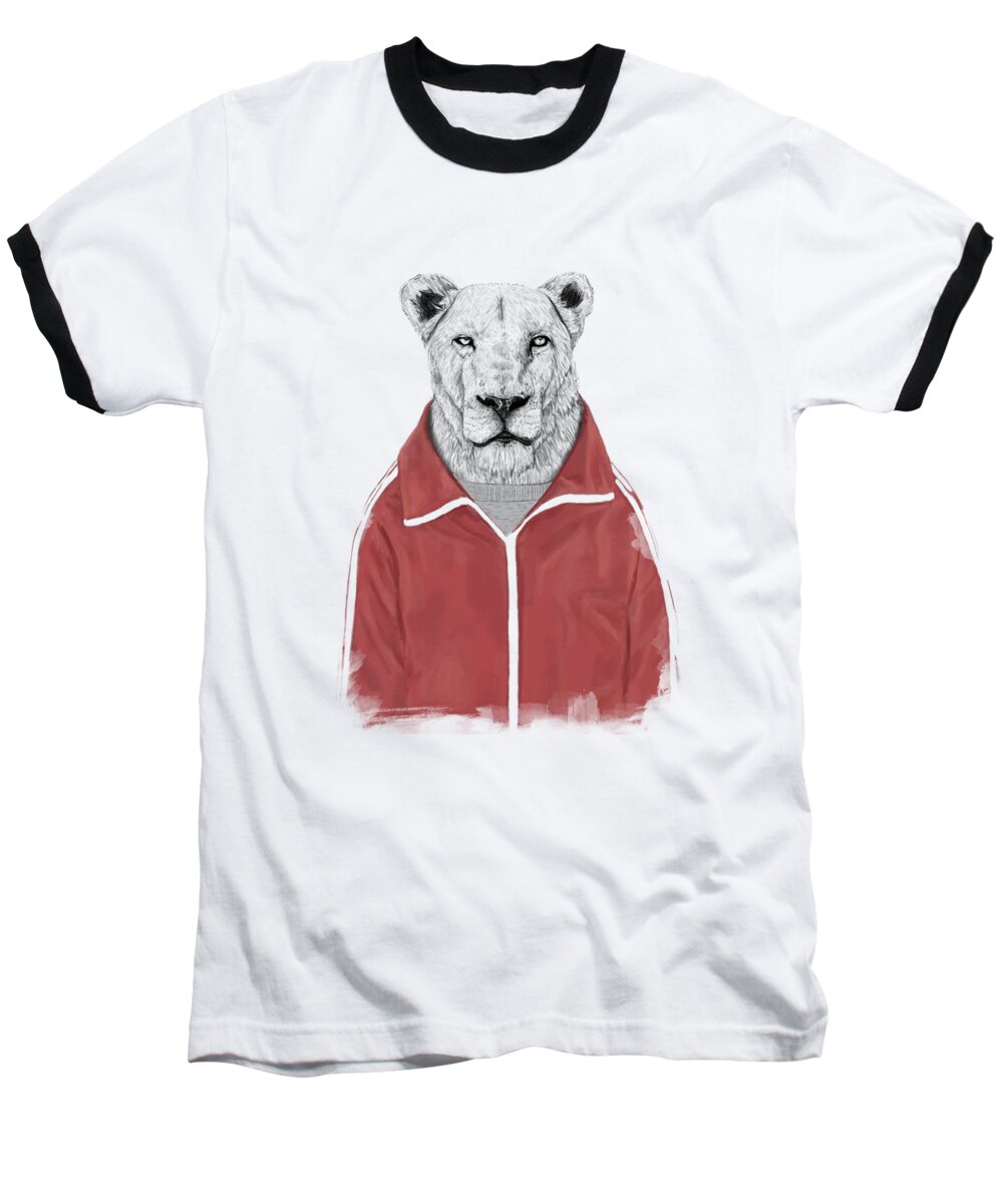 Lion Baseball T-Shirt featuring the drawing Sporty lion by Balazs Solti