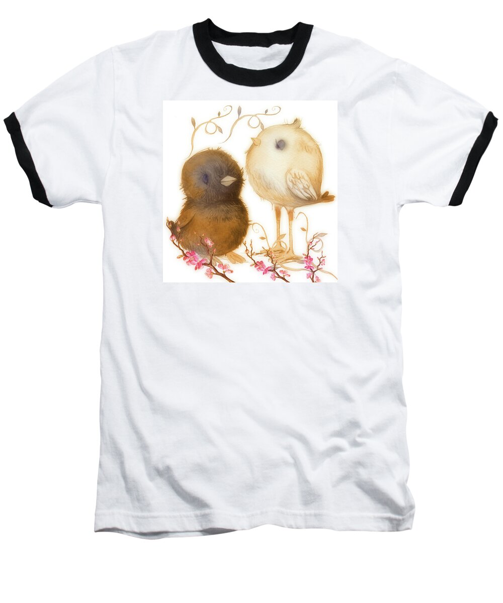 Spring Baseball T-Shirt featuring the mixed media Spring Chicks by Johanna Hurmerinta