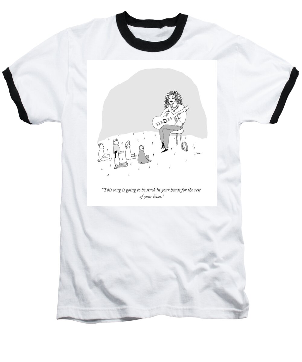 This Song Is Going To Be Stuck In Your Heads For The Rest Of Your Lives. Children Baseball T-Shirt featuring the drawing Stuck In Your Heads by Liana Finck