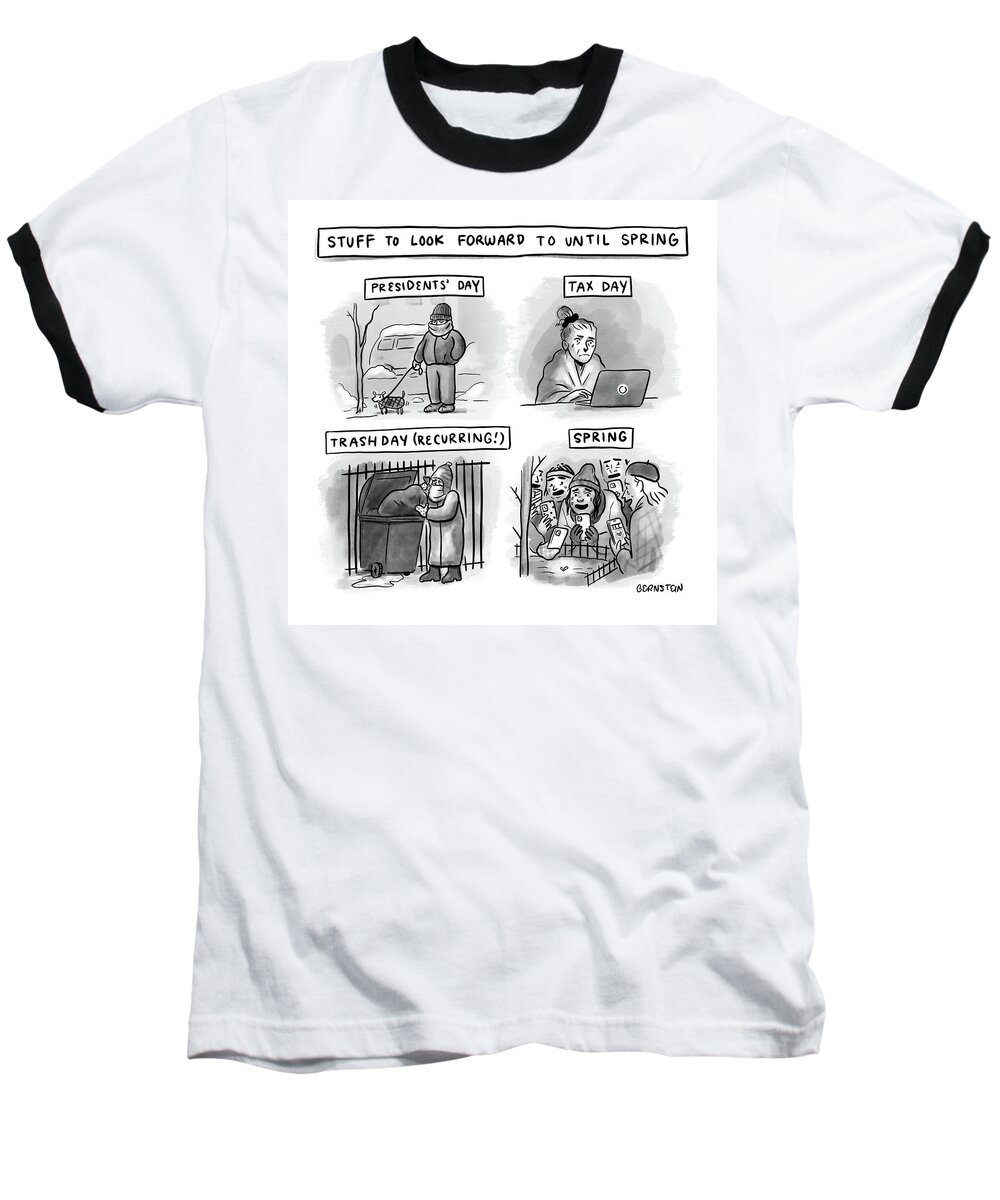 Captionless Baseball T-Shirt featuring the drawing Stuff To Look Forward To by Emily Bernstein