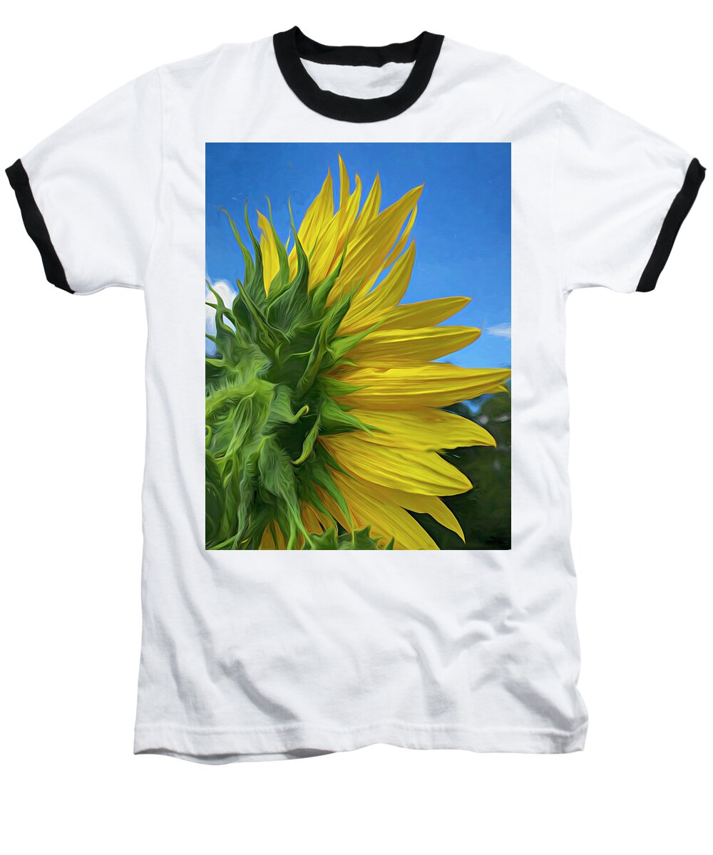  Baseball T-Shirt featuring the mixed media Sunflower 221 by Cindy Greenstein