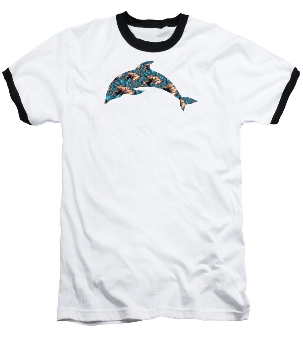 Dolphin Baseball T-Shirt featuring the digital art Teal and Copper Fractal Dolphin by Elisabeth Lucas
