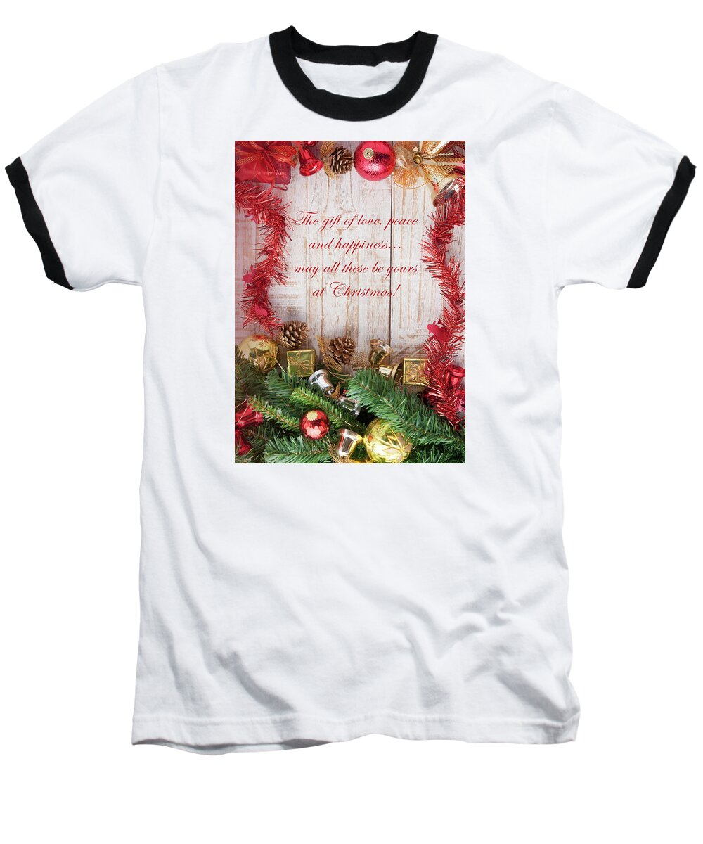 Love Baseball T-Shirt featuring the mixed media The Gift Of Love Peace And Happiness by Johanna Hurmerinta