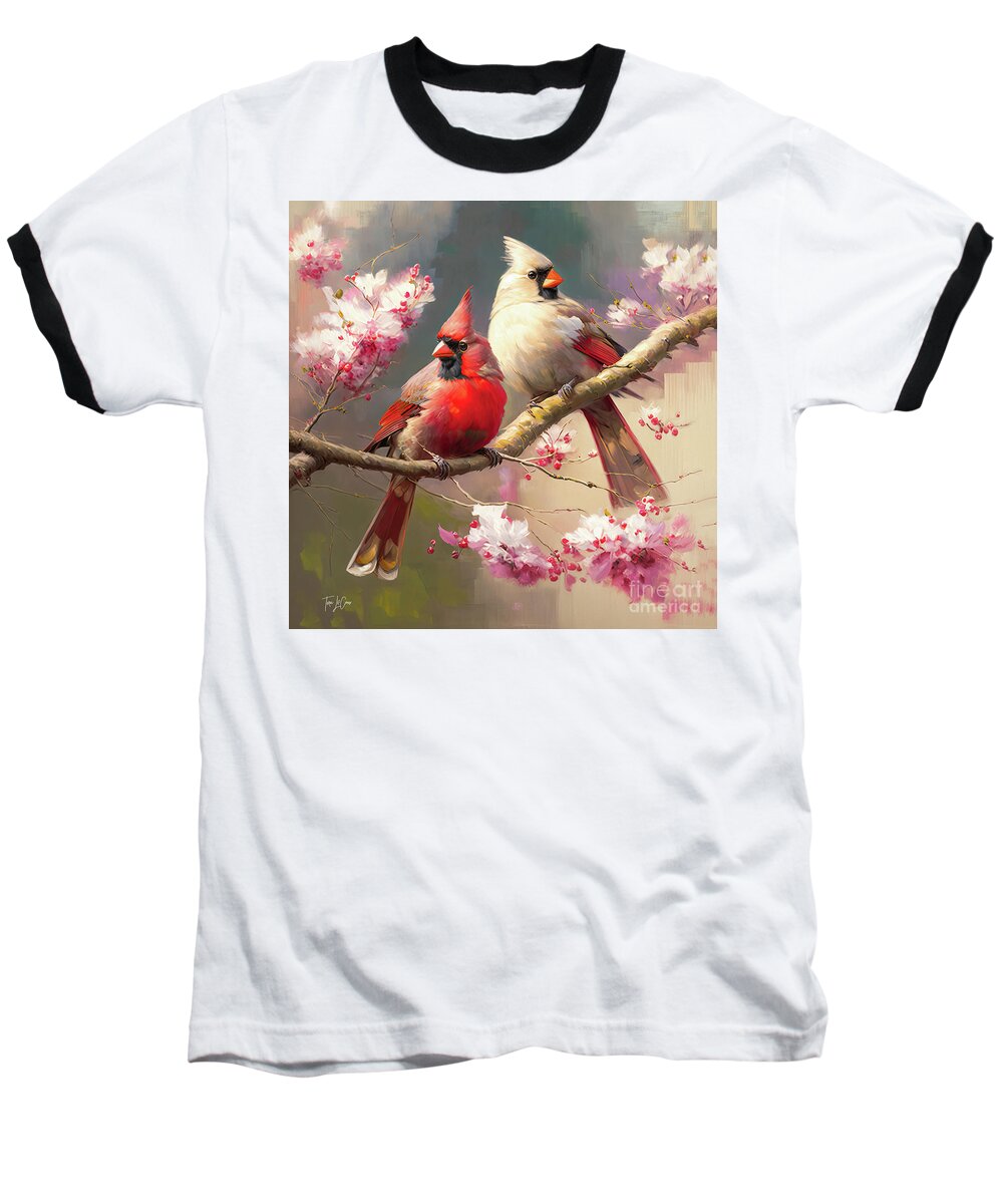 Nothern Cardinals Baseball T-Shirt featuring the painting The Perfect Pair by Tina LeCour