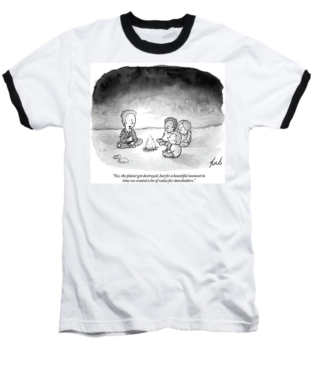 yes Baseball T-Shirt featuring the drawing The Planet Got Destroyed by Tom Toro