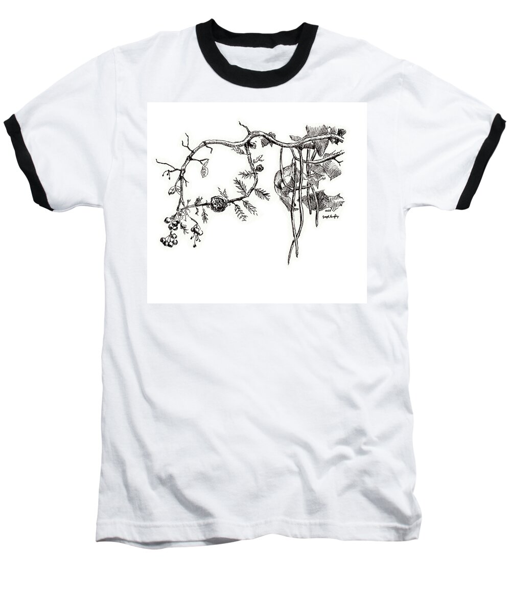 Reproduction Baseball T-Shirt featuring the drawing Treeproduction - September 2023 by Joseph A Langley