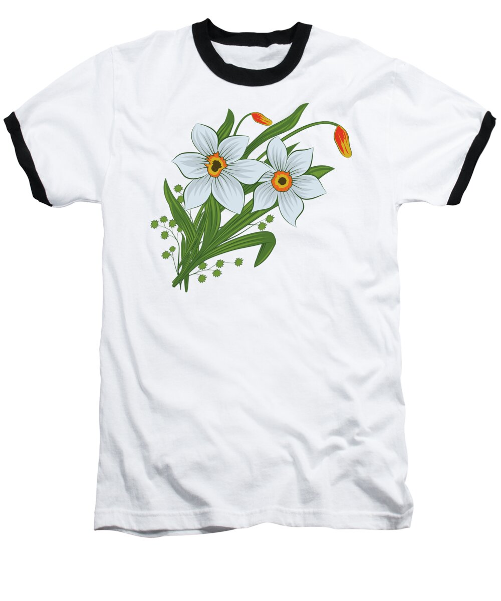 Jonquil Baseball T-Shirt featuring the digital art Tulips and Daffodils Flowers by Adrian Dobrin