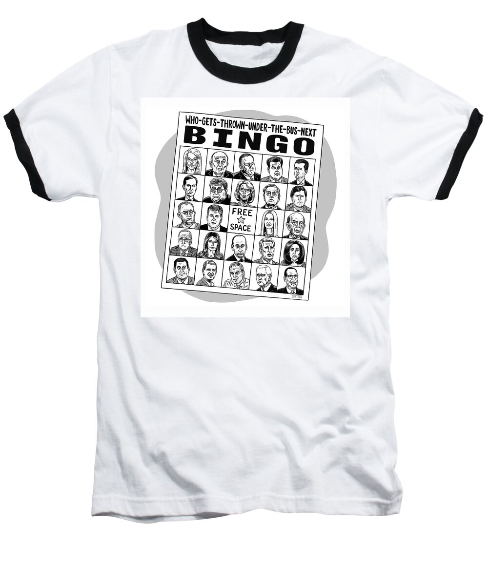 Captionless Baseball T-Shirt featuring the drawing Under the Bus Bingo by Ward Sutton