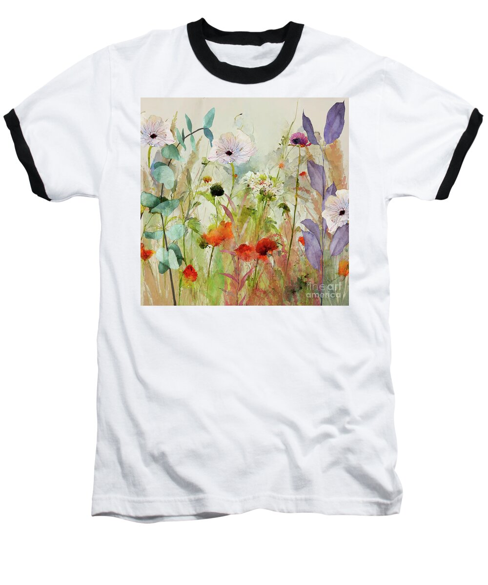 Floral Baseball T-Shirt featuring the painting Untamed by Mindy Sommers