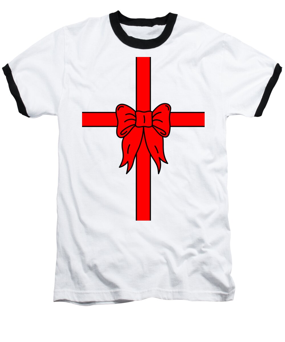 Mask; Face Mask; Gift Wrap; Ribbon; Holidays Baseball T-Shirt featuring the digital art Wrapped Gift with Red Ribbon by Glenn Scano