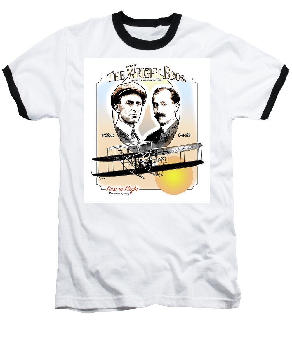The Wright Brothers Baseball T-Shirt featuring the drawing Wright Brothers by Greg Joens