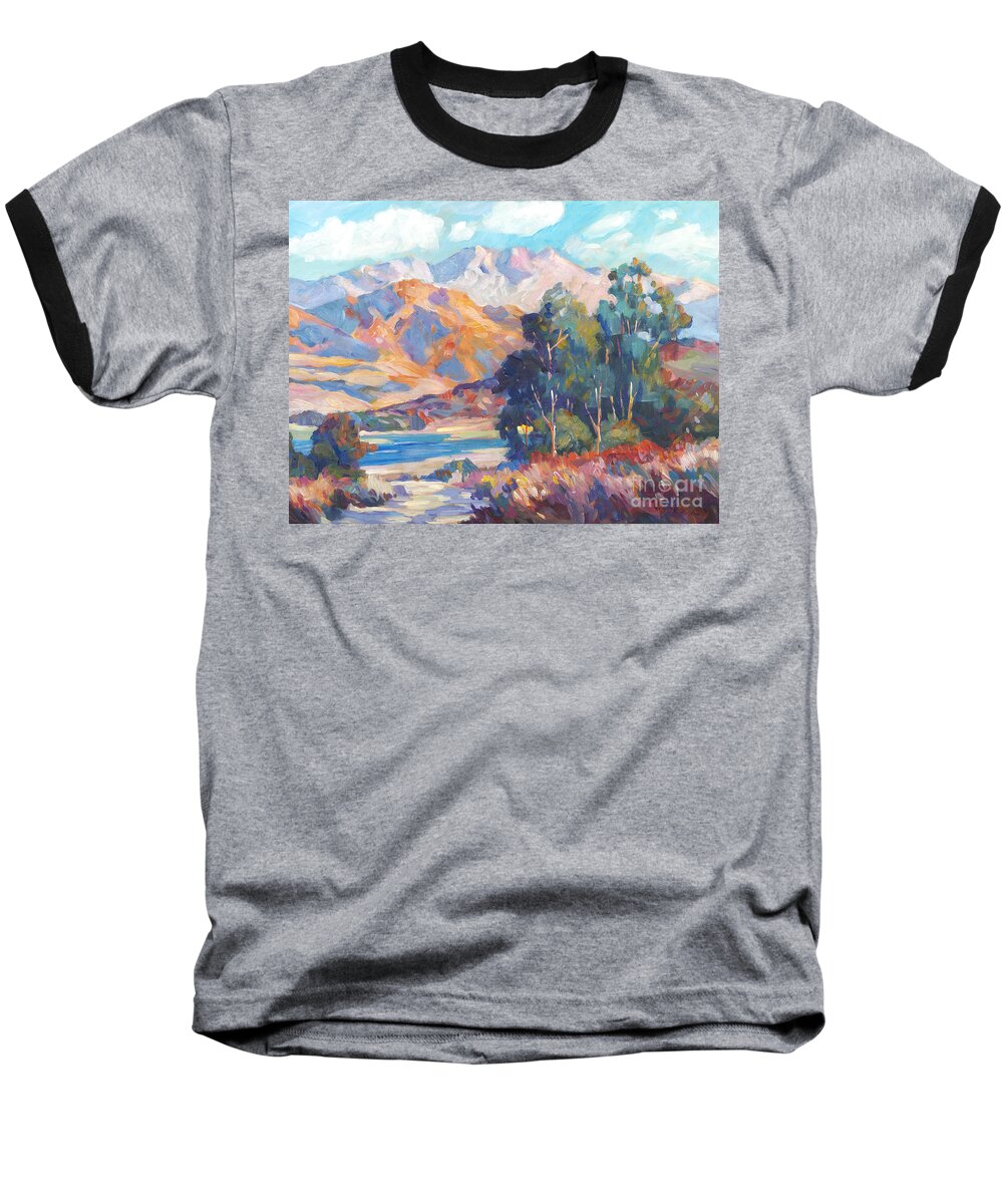 Mountains Baseball T-Shirt featuring the painting California Lake by David Lloyd Glover