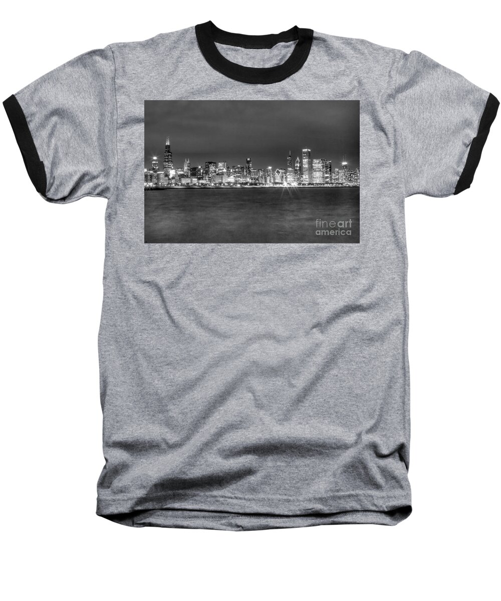 Chicago Baseball T-Shirt featuring the photograph 0249 Chicago Skyline Black and White by Steve Sturgill