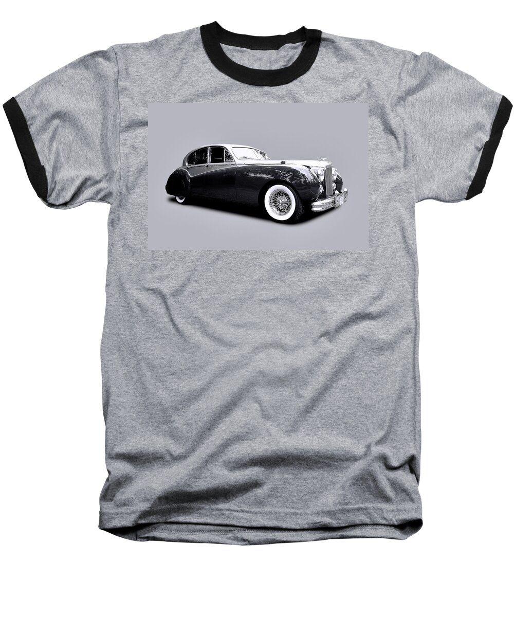 Black And White Photograph Baseball T-Shirt featuring the photograph 1953 Jaguar MK VII by Allen Beatty
