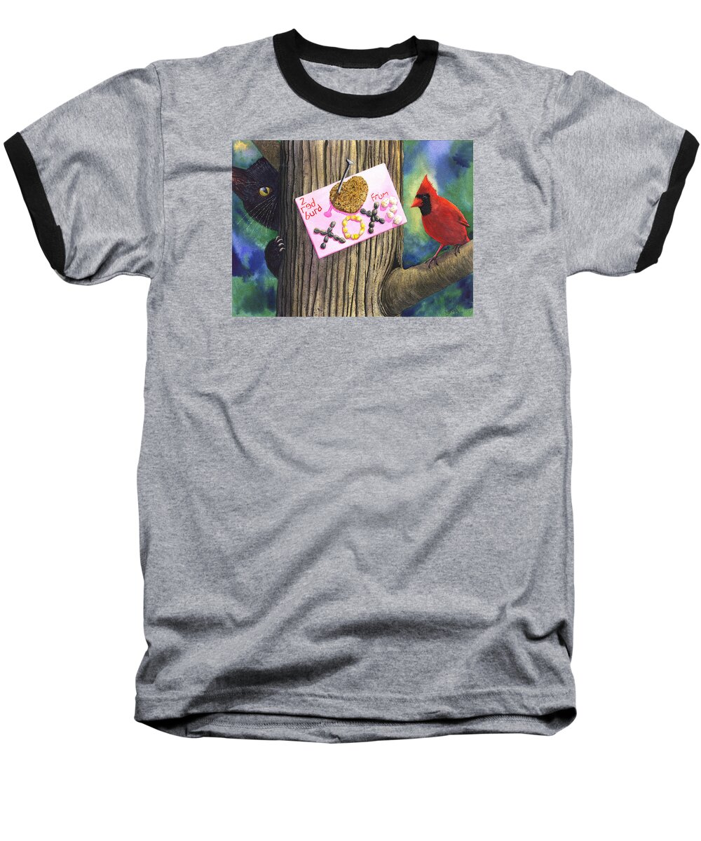 Cat Baseball T-Shirt featuring the painting 2 Red Burd by Catherine G McElroy