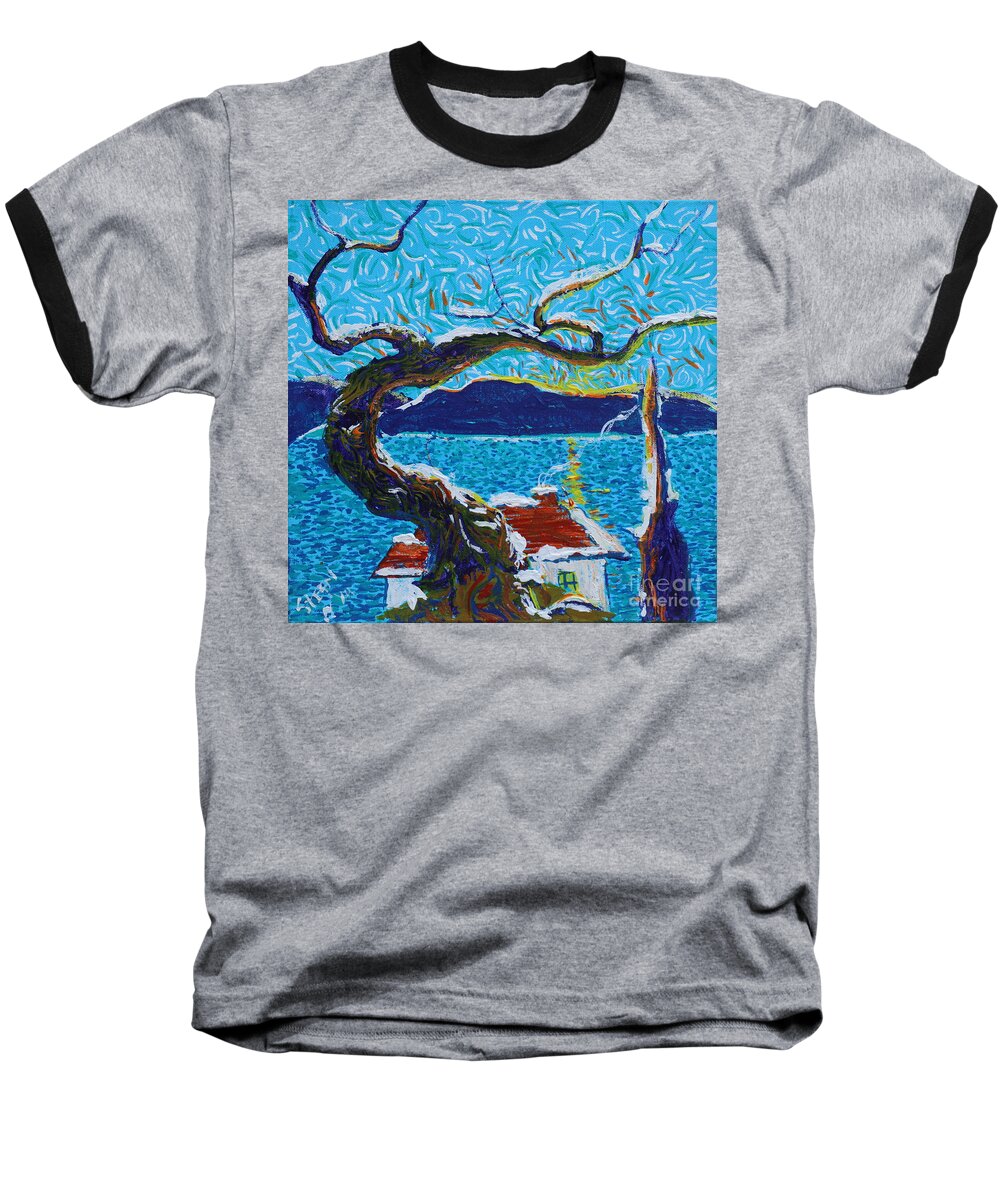 Landscape Baseball T-Shirt featuring the painting A River's Snow #1 by Stefan Duncan